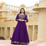 Purple Iris Pure Georgette Embroidered Anarkali Dress