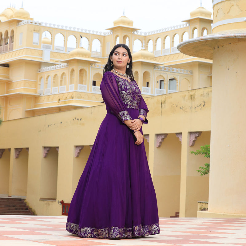 Purple Iris Pure Georgette Embroidered Anarkali Dress