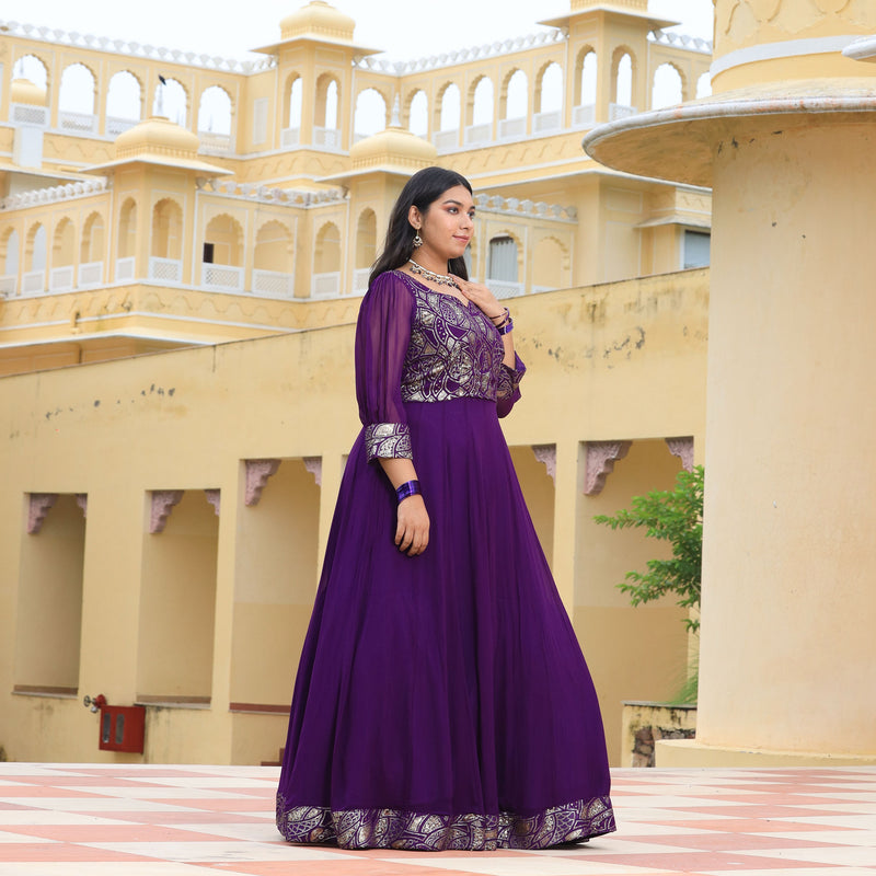 Purple Iris Pure Georgette Embroidered Anarkali Dress