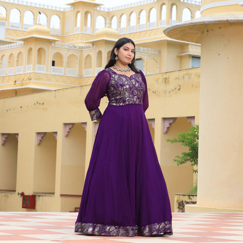 Purple Iris Pure Georgette Embroidered Anarkali Dress