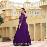 Purple Iris Pure Georgette Embroidered Anarkali Dress