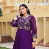 Purple Iris Pure Georgette Embroidered Anarkali Dress