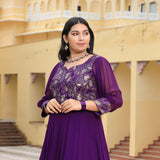 Purple Iris Pure Georgette Embroidered Anarkali Dress