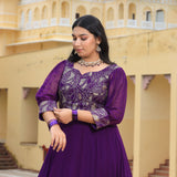 Purple Iris Pure Georgette Embroidered Anarkali Dress