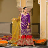 Grape Glam Sequin Embroidered Pure Georgette Sharara Set