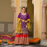 Grape Glam Sequin Embroidered Pure Georgette Sharara Set
