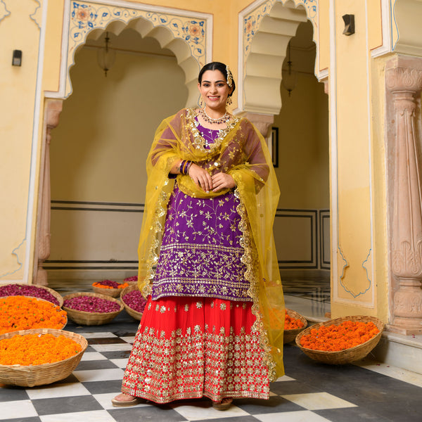 Grape Glam Sequin Embroidered Pure Georgette Sharara Set