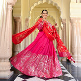 Glitz Pink & Red Sequin Embroidered Anarkali Dress