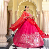 Glitz Pink & Red Sequin Embroidered Anarkali Dress