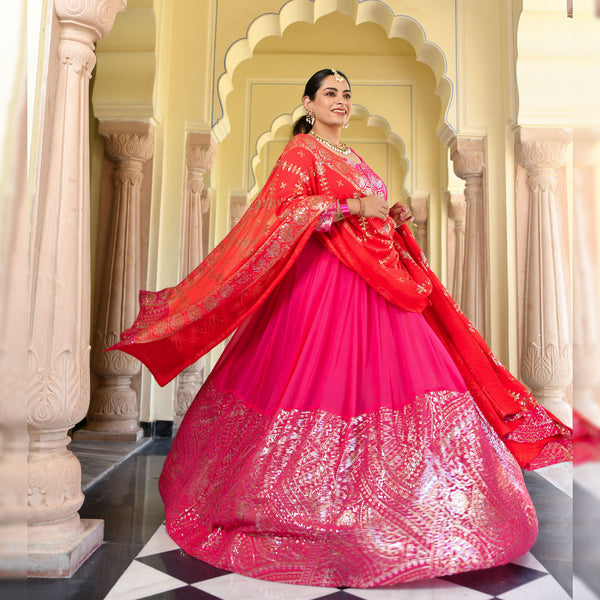 Glitz Pink & Red Sequin Embroidered Anarkali Dress