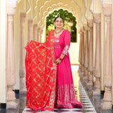 Glitz Pink & Red Sequin Embroidered Anarkali Dress