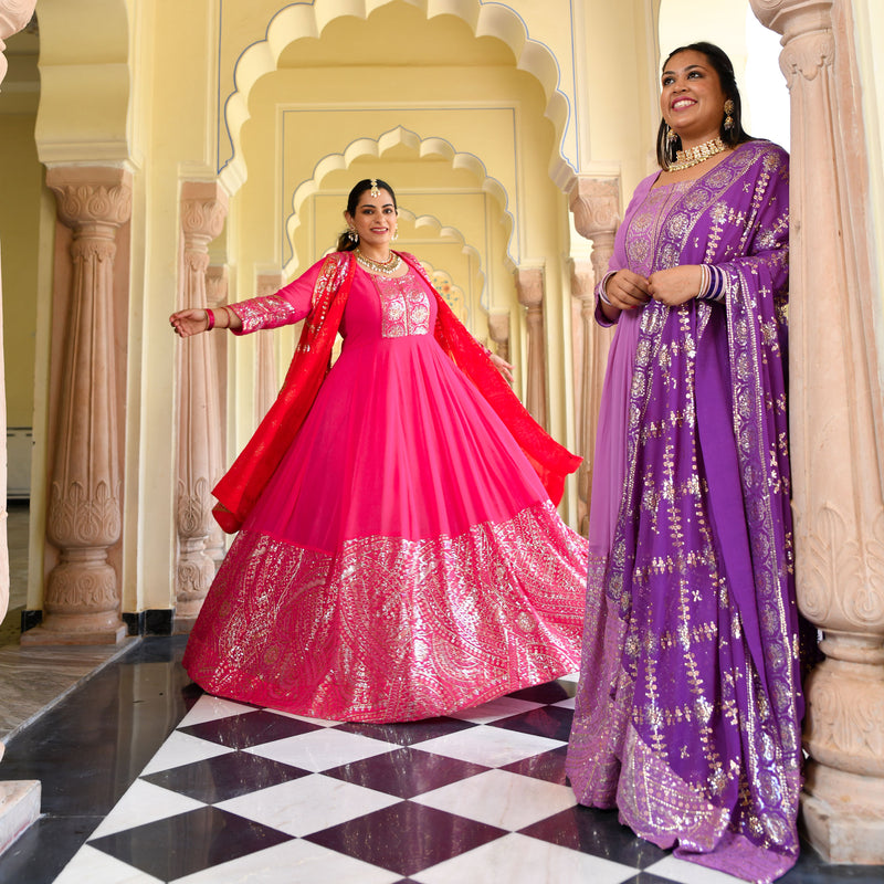 Wink Purple & Lavender Sequin Embroidered Anarkali Dress