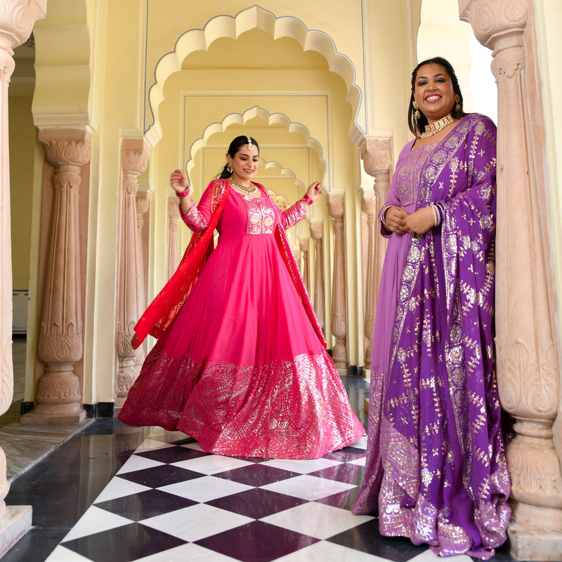 Wink Purple & Lavender Sequin Embroidered Anarkali Dress