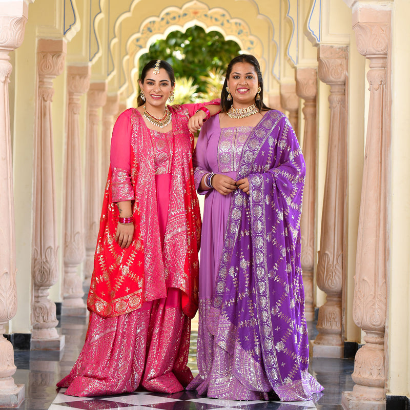 Wink Purple & Lavender Sequin Embroidered Anarkali Dress