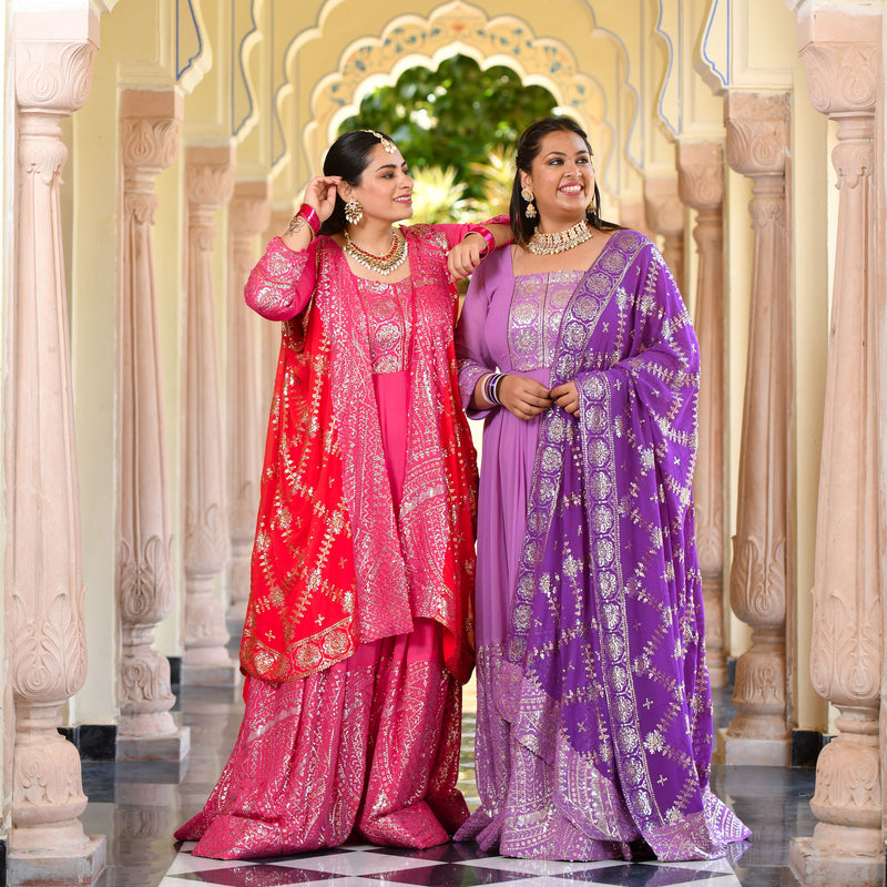 Wink Purple & Lavender Sequin Embroidered Anarkali Dress