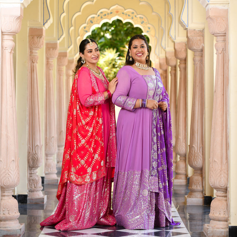 Wink Purple & Lavender Sequin Embroidered Anarkali Dress