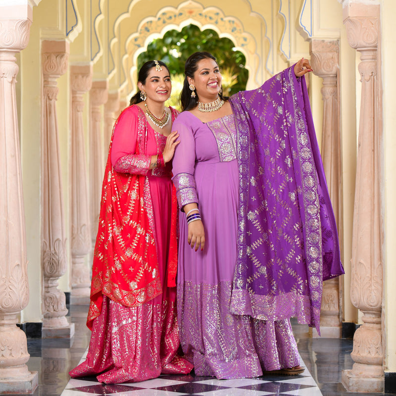 Wink Purple & Lavender Sequin Embroidered Anarkali Dress