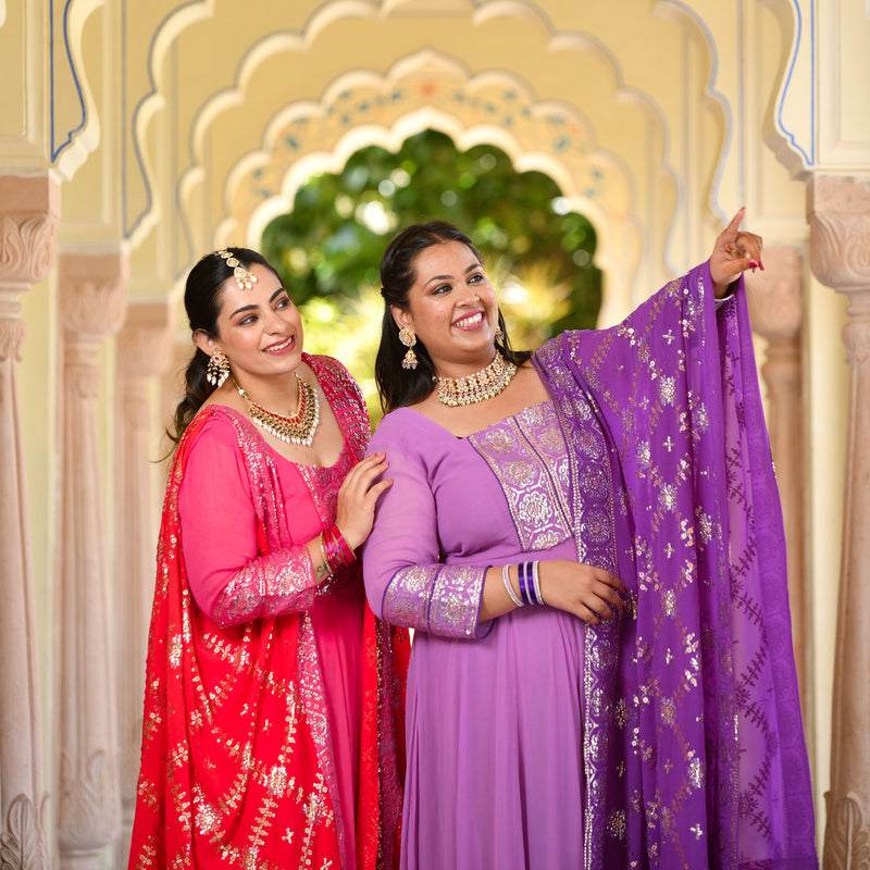 Wink Purple & Lavender Sequin Embroidered Anarkali Dress