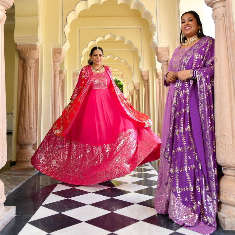 Wink Purple & Lavender Sequin Embroidered Anarkali Dress
