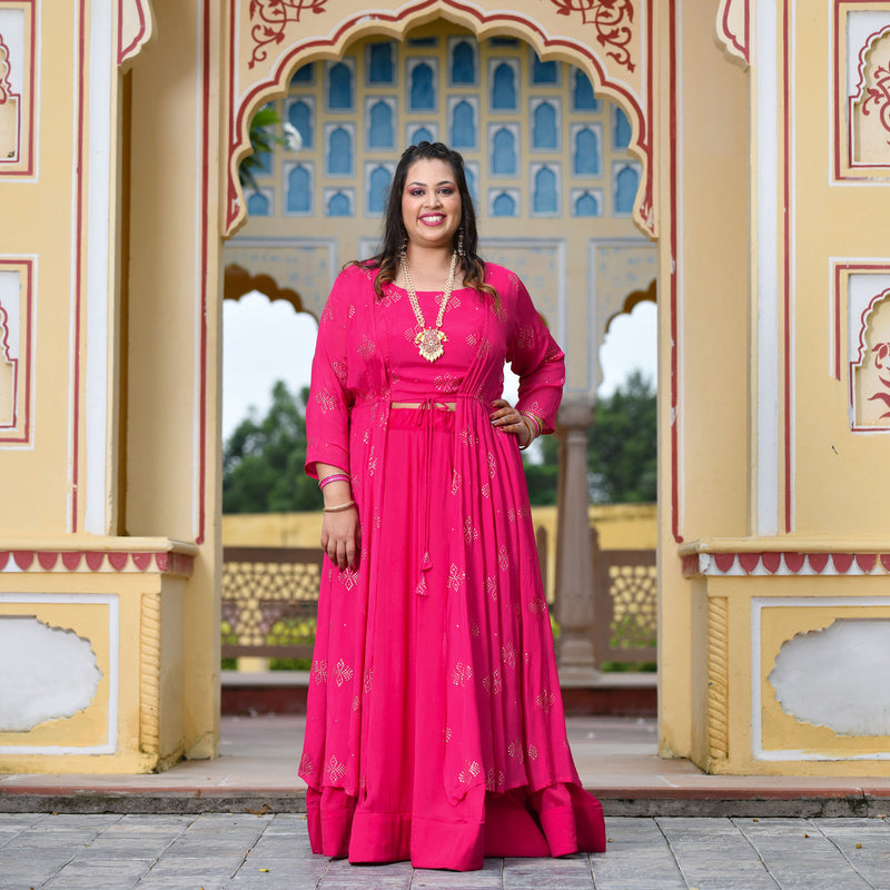 Rani Pink Chinon Mukeish Cape set
