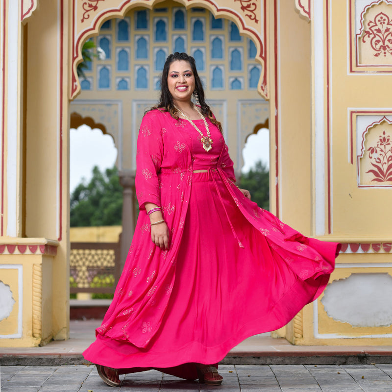 Rani Pink Chinon Mukeish Cape set