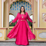 Rani Pink Chinon Mukeish Cape set