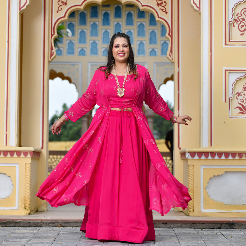 Rani Pink Chinon Mukeish Cape set