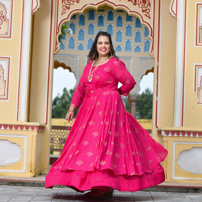 Rani Pink Chinon Mukeish Cape set