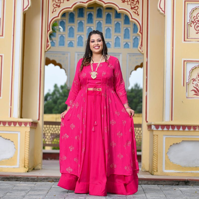 Rani Pink Chinon Mukeish Cape set