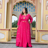 Rani Pink Chinon Mukeish Cape set