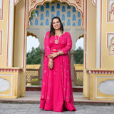 Rani Pink Chinon Mukeish Cape set