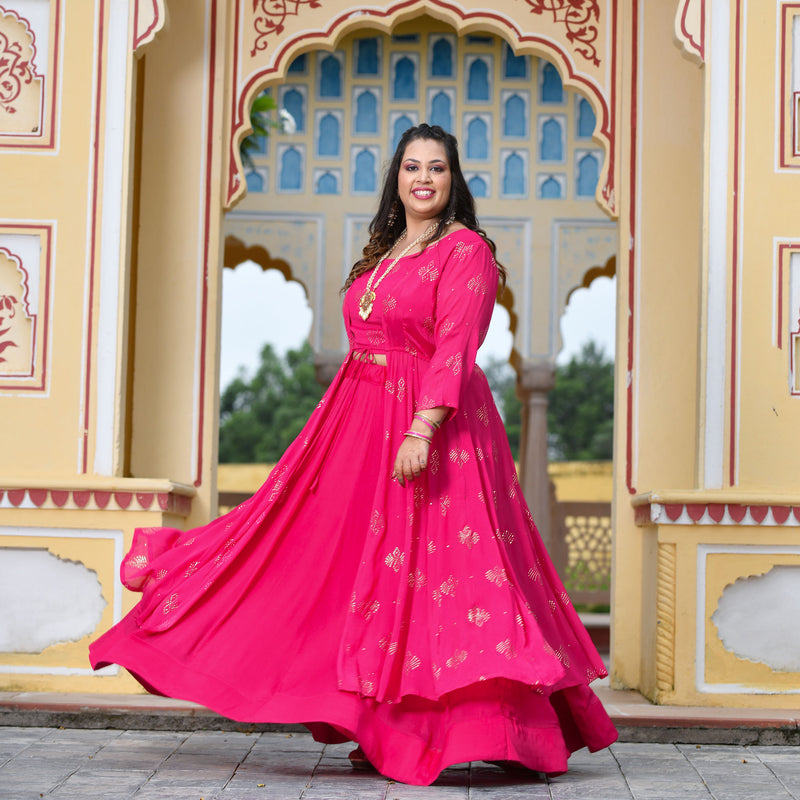 Rani Pink Chinon Mukeish Cape set