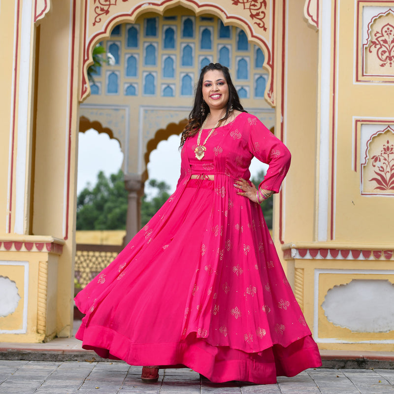 Rani Pink Chinon Mukeish Cape set