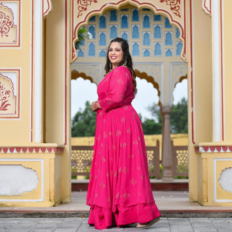 Rani Pink Chinon Mukeish Cape set