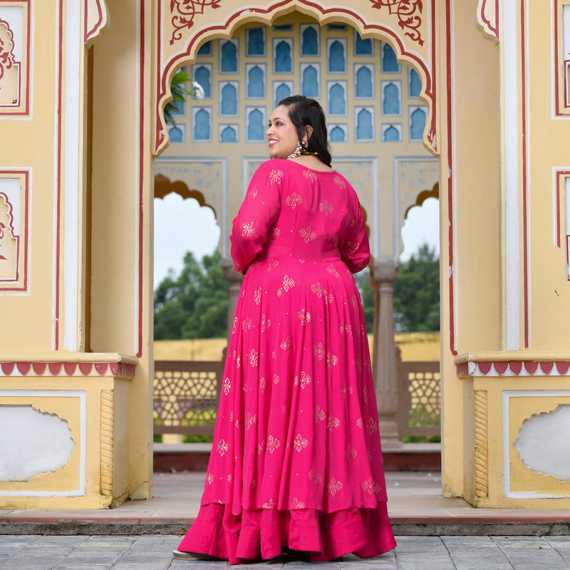 Rani Pink Chinon Mukeish Cape set
