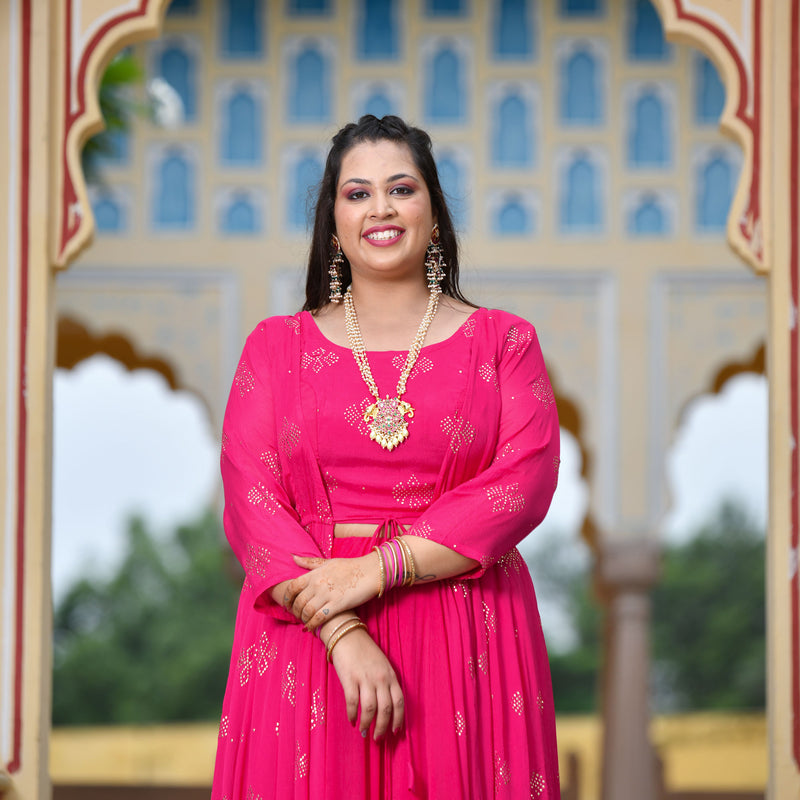 Rani Pink Chinon Mukeish Cape set