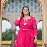 Rani Pink Chinon Mukeish Cape set