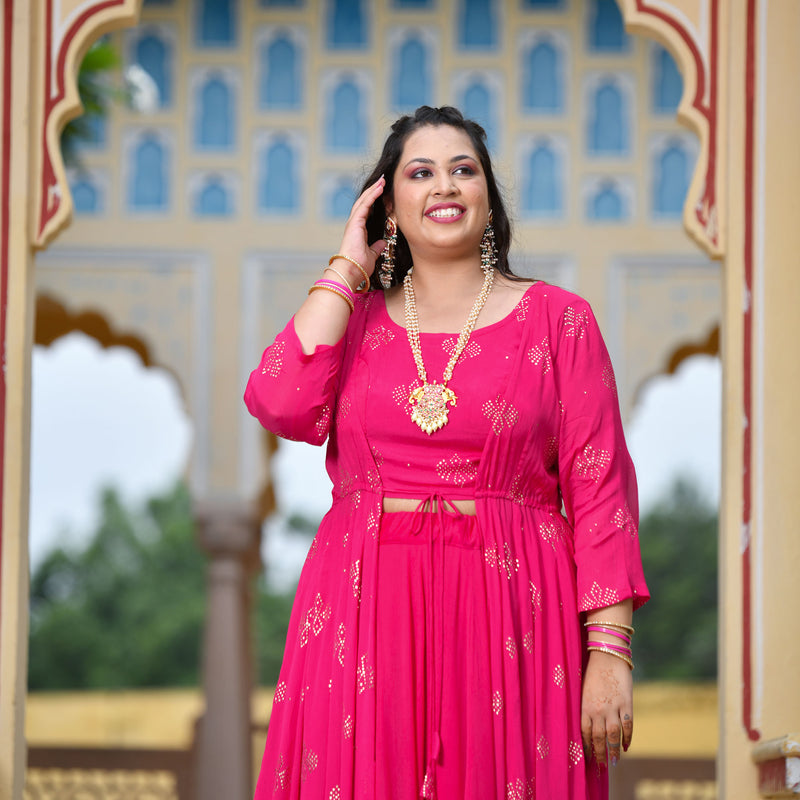 Rani Pink Chinon Mukeish Cape set