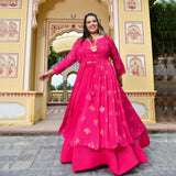 Rani Pink Chinon Mukeish Cape set
