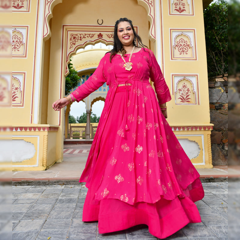 Rani Pink Chinon Mukeish Cape set