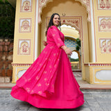 Rani Pink Chinon Mukeish Cape set