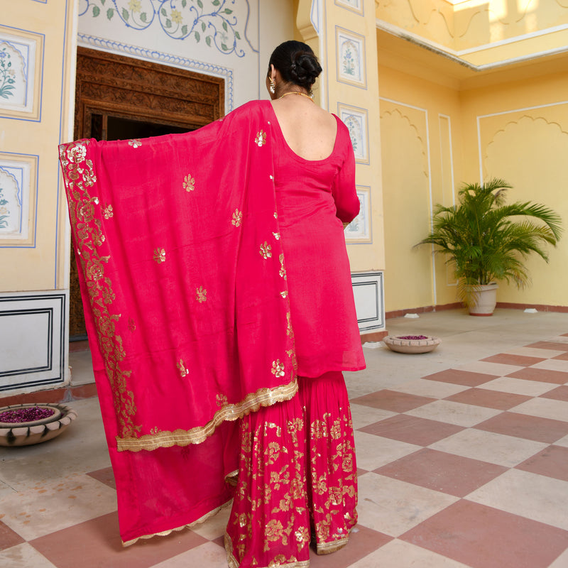 Magenta Pink Sequin  Chinon Sharara Set