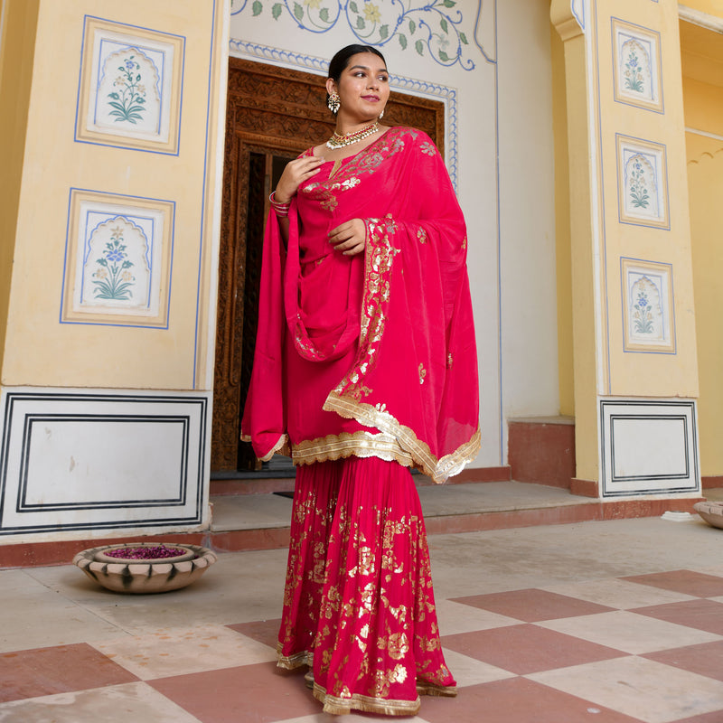 Magenta Pink Sequin  Chinon Sharara Set