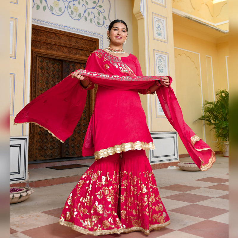 Magenta Pink Sequin  Chinon Sharara Set