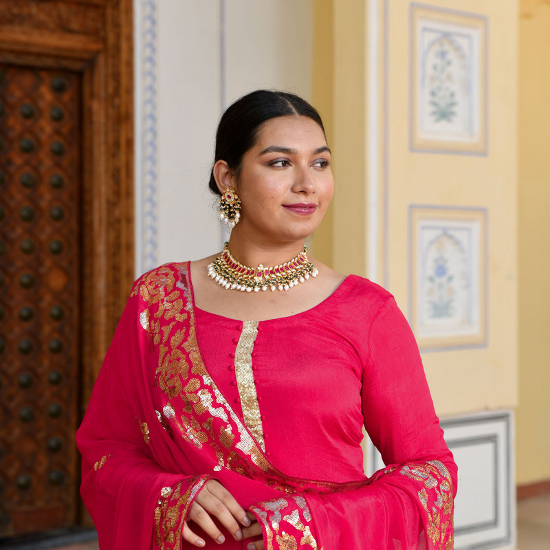 Magenta Pink Sequin  Chinon Sharara Set