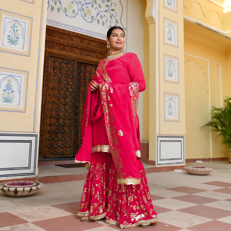 Magenta Pink Sequin  Chinon Sharara Set