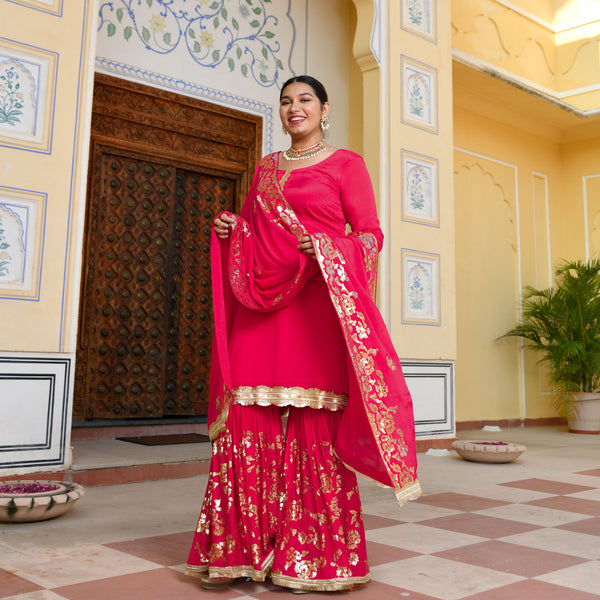 Magenta Pink Sequin  Chinon Sharara Set