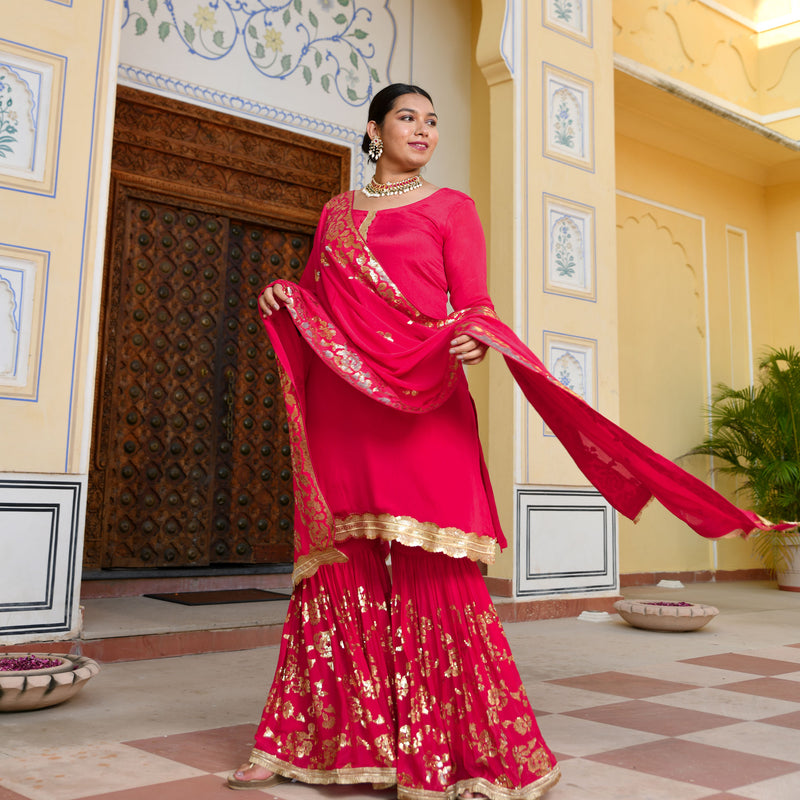 Magenta Pink Sequin  Chinon Sharara Set