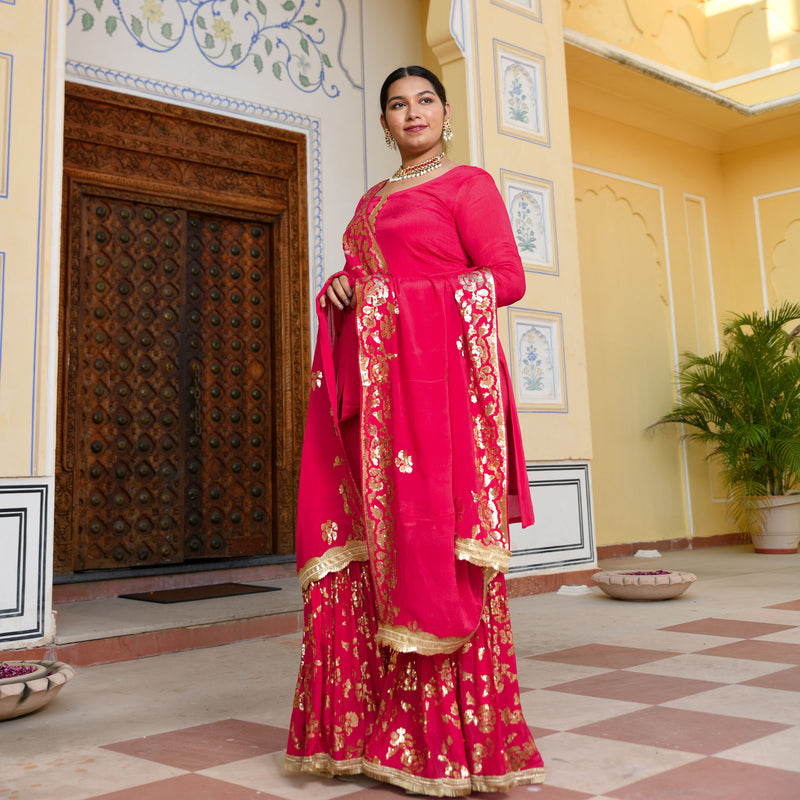 Magenta Pink Sequin  Chinon Sharara Set
