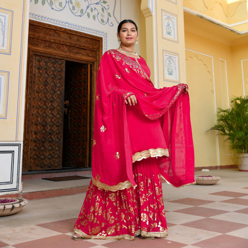 Magenta Pink Sequin  Chinon Sharara Set